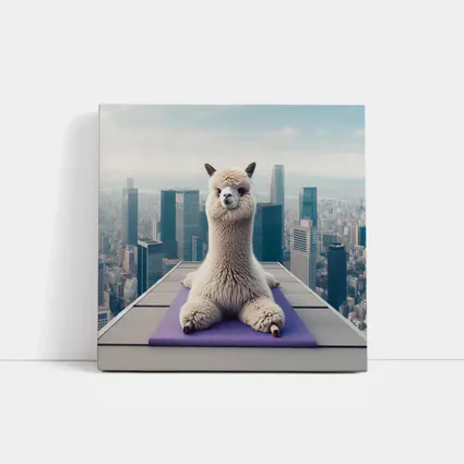 Alpaca Doing Yoga City Skyline