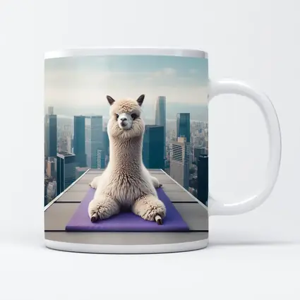 Alpaca Doing Yoga City Skyline