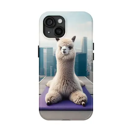 Alpaca Doing Yoga City Skyline