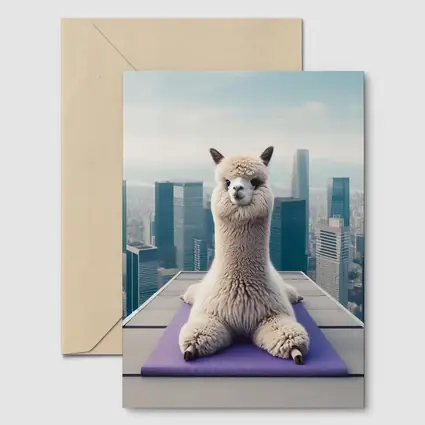 Alpaca Doing Yoga City Skyline