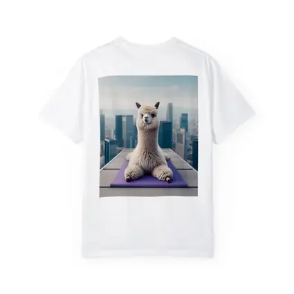 Alpaca Doing Yoga City Skyline