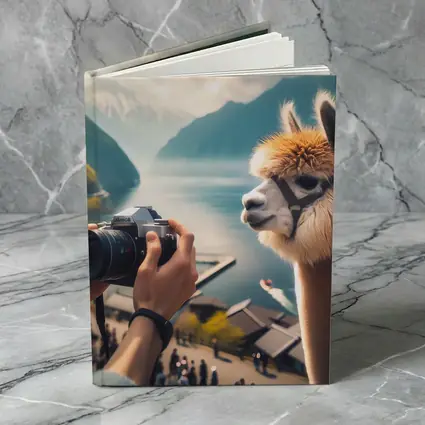 Alpaca Being Photographed Mountain Lake Background