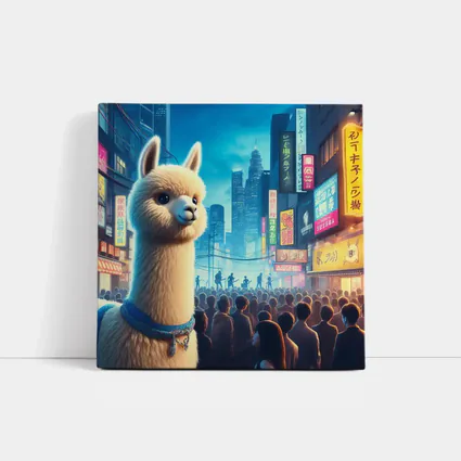 Alpaca Llama Neon City Street Night