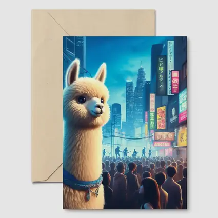 Alpaca Llama Neon City Street Night