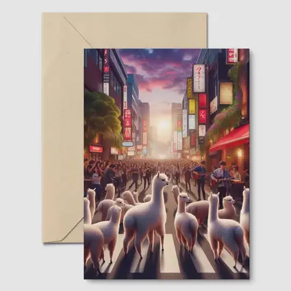 Alpacas Walking Through Busy Tokyo Street