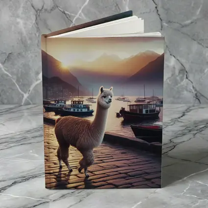 Alpaca Standing at Harbor Sunset Mountains