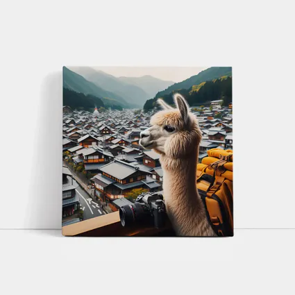 Alpaca Tourist Overlooking Japanese Mountain Town