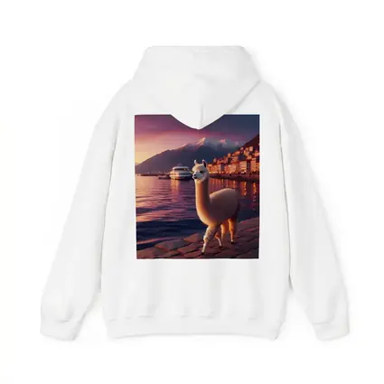 Alpaca Standing By Waterfront At Sunset