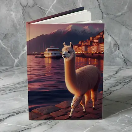Alpaca Standing By Waterfront At Sunset
