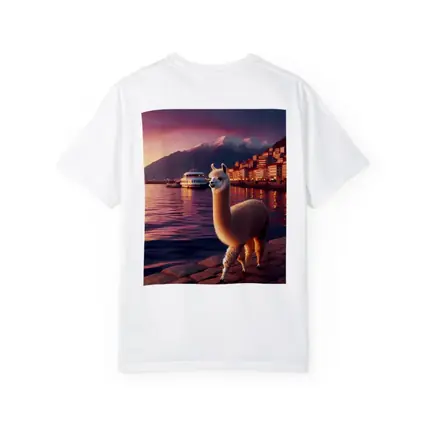 Alpaca Standing By Waterfront At Sunset