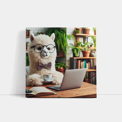 Alpaca With Glasses Working Cafe Setting