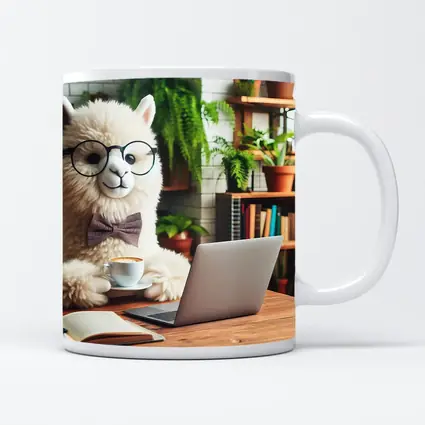 Alpaca With Glasses Working Cafe Setting