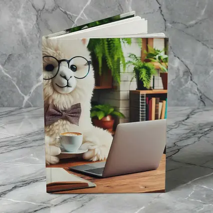Alpaca With Glasses Working Cafe Setting