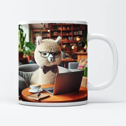 Alpaca Wearing Glasses Working On Laptop
