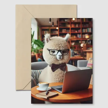 Alpaca Wearing Glasses Working On Laptop