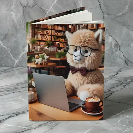 Alpaca With Glasses Working In Cozy Cafe