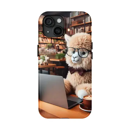 Alpaca With Glasses Working In Cozy Cafe