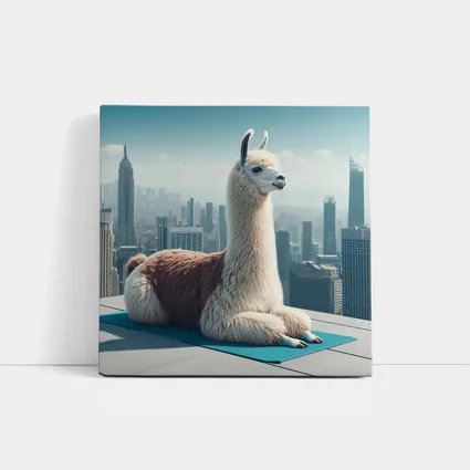 Llama Sitting On Yoga Mat City Skyline
