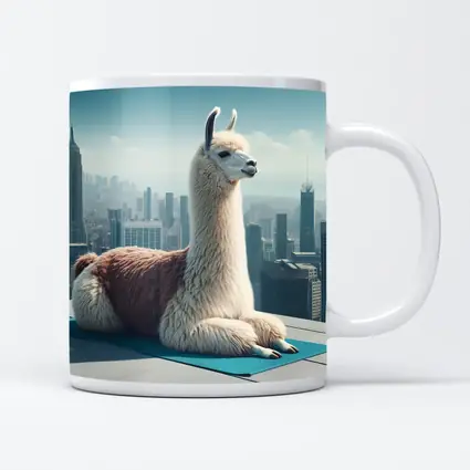 Llama Sitting On Yoga Mat City Skyline