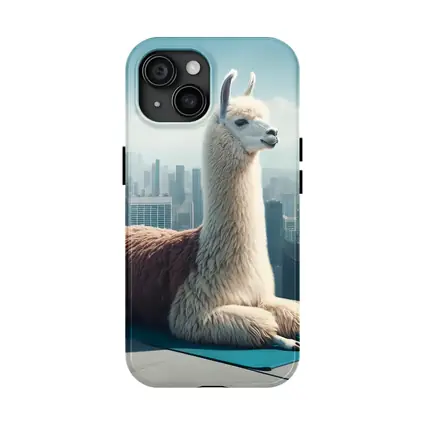 Llama Sitting On Yoga Mat City Skyline