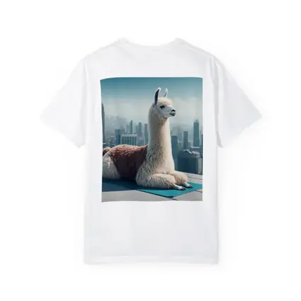 Llama Sitting On Yoga Mat City Skyline
