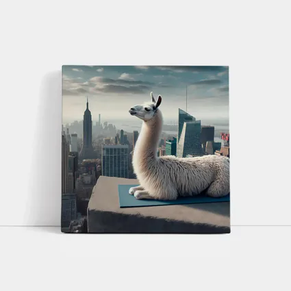 Llama on Yoga Mat New York Skyline