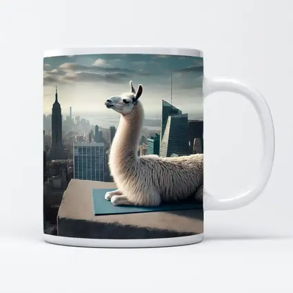Llama on Yoga Mat New York Skyline