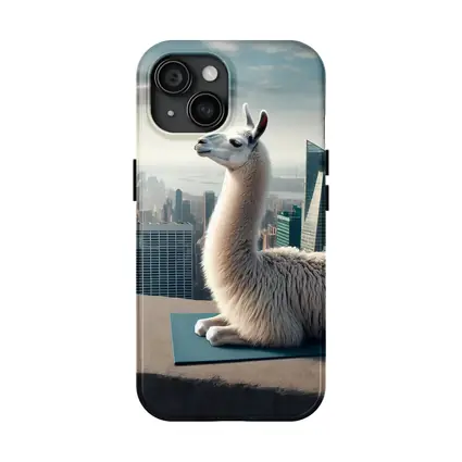 Llama on Yoga Mat New York Skyline
