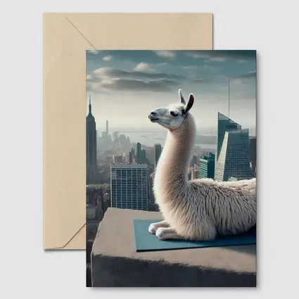 Llama on Yoga Mat New York Skyline