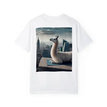 Llama on Yoga Mat New York Skyline