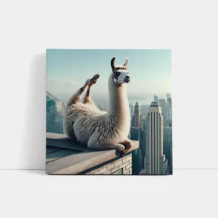 Llama Relaxing On City Rooftop Skyline