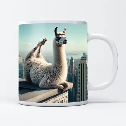 Llama Relaxing On City Rooftop Skyline