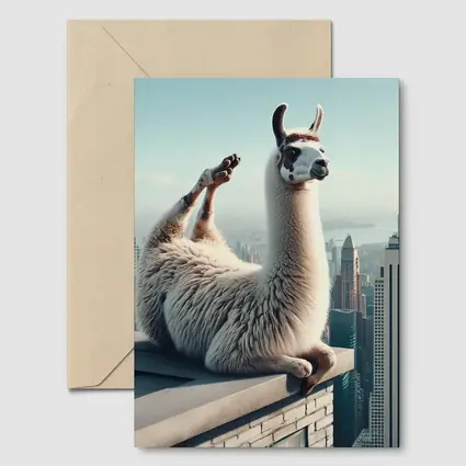 Llama Relaxing On City Rooftop Skyline