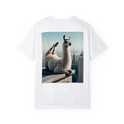 Llama Relaxing On City Rooftop Skyline