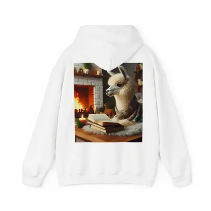 Cozy Llama Reading Books By Fireplace