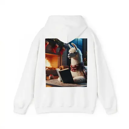 Llama Reading Book By Christmas Fireplace