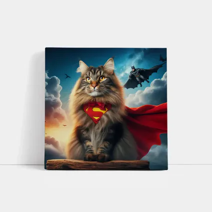 Superhero Cat Superman Cape Sky Background