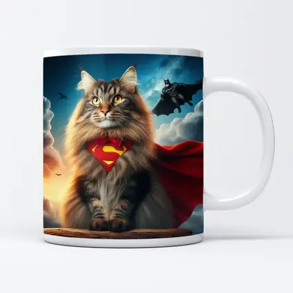 Superhero Cat Superman Cape Sky Background
