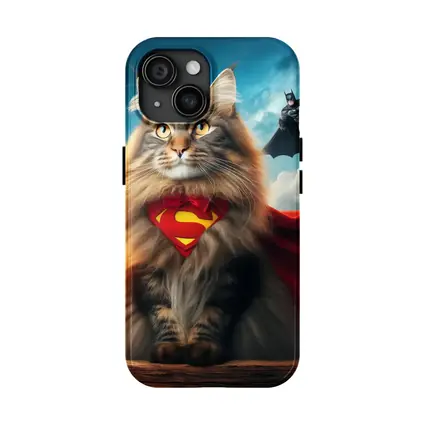 Superhero Cat Superman Cape Sky Background