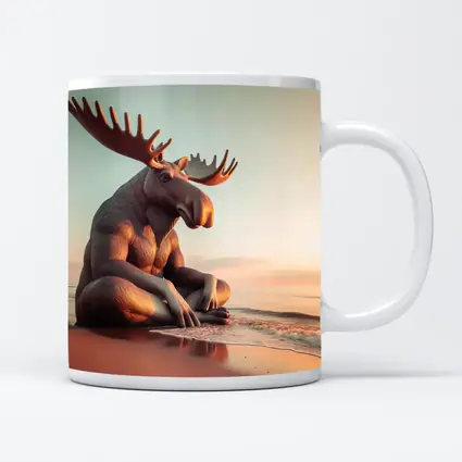 Moose Sitting Cross Legged On Beach