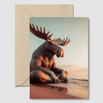 Moose Sitting Cross Legged On Beach