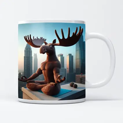 Moose Meditating Yoga City Skyline