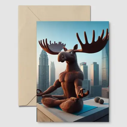Moose Meditating Yoga City Skyline