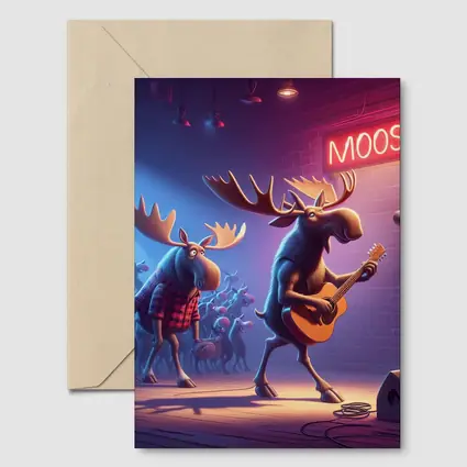 Cartoon Moose Band Playing Guitar On Stage