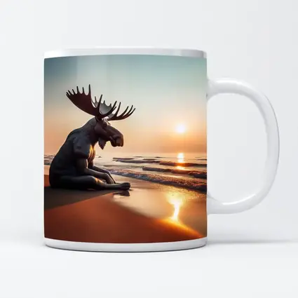 Moose Sitting Alone on Sunset Beach