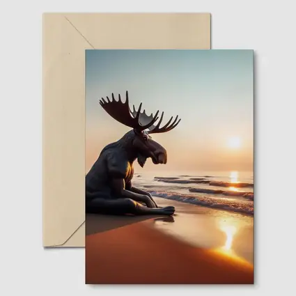 Moose Sitting Alone on Sunset Beach