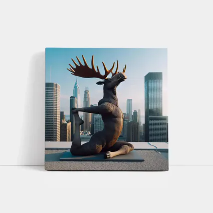 Moose Doing Yoga City Skyline