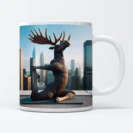Moose Doing Yoga City Skyline