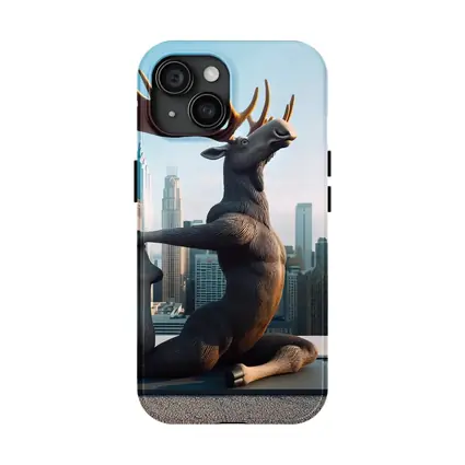 Moose Doing Yoga City Skyline