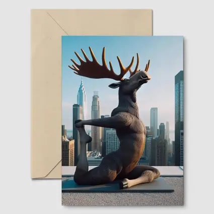 Moose Doing Yoga City Skyline
